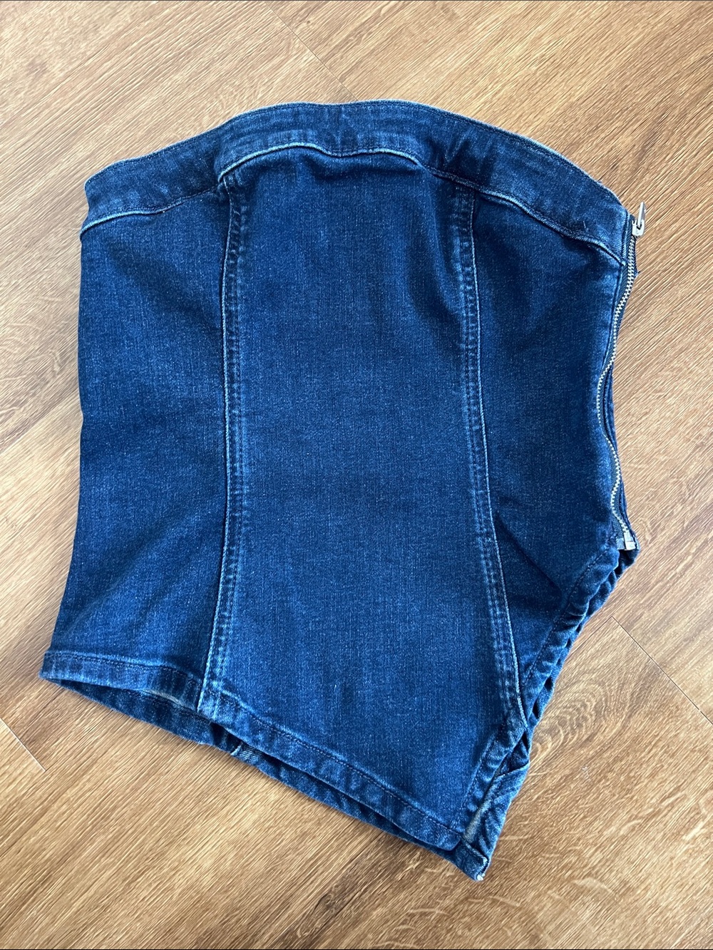 Asymmetric Dark Blue Denim Corset Top